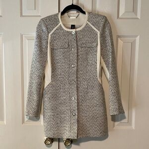 White House Black Market Chic Cream and Gray Long Sleeve Jacket Size 2